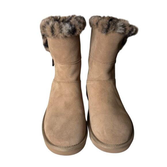 Koolaburra by UGG NEW Aribel Short Amphora Tan Boots Size 9 Suede Leopard Trim - Picture 3 of 8